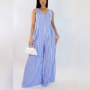 040. Blue and White Striped Jumpsuit